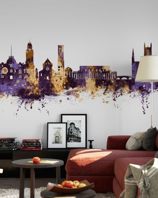 Royal Leamington Spa England Skyline Purple & Gold Wallpaper