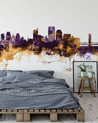 Sacramento California Skyline Purple & Gold Wallpaper