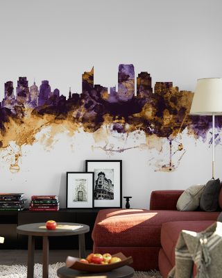 Sacramento California Skyline Purple & Gold Wallpaper