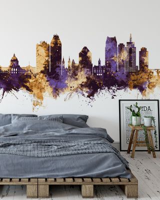 Saint Paul Minnesota Skyline Purple & Gold Wallpaper