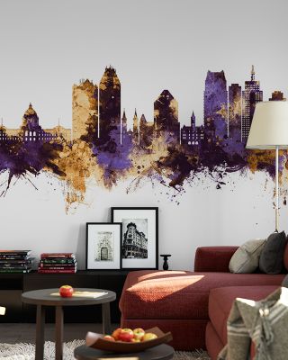 Saint Paul Minnesota Skyline Purple & Gold Wallpaper