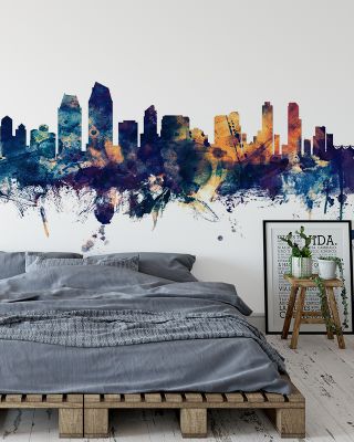 San Diego California Skyline Blue & Bronze Wallpaper