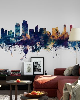 San Diego California Skyline Blue & Bronze Wallpaper