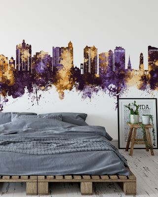 Sarasota Florida Skyline Purple & Gold Wallpaper