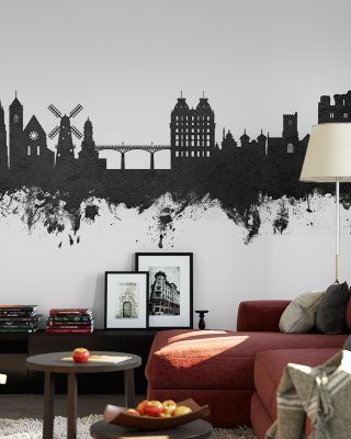 Scarborough England Skyline Black & White Wallpaper