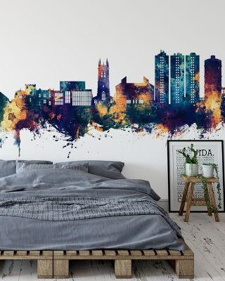 Scunthorpe England Skyline Blue & Bronze Wallpaper