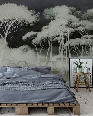 Seeing Through the Forest Green Scenic Wallpaper