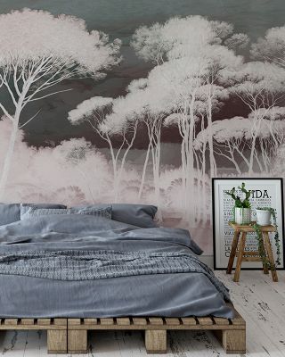 Seeing Through the Forest Red Scenic Wallpaper