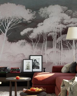 Seeing Through the Forest Red Scenic Wallpaper