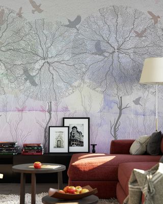 Shade of Trees Lilac Scenic Wallpaper