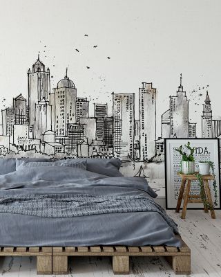 Skyline Sketches Boston Scenic Wallpaper