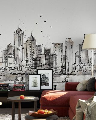 Skyline Sketches Boston Scenic Wallpaper