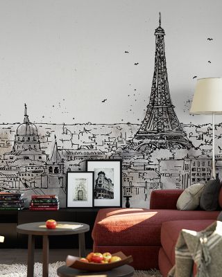 Skyline Sketches Paris Scenic Wallpaper