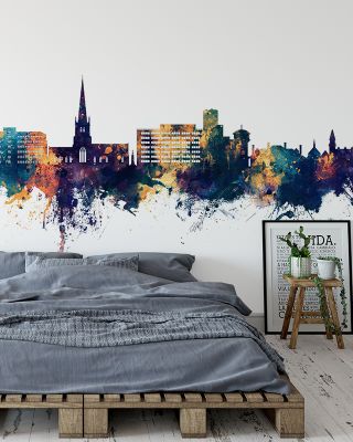 Solihull England Skyline Blue & Bronze Wallpaper