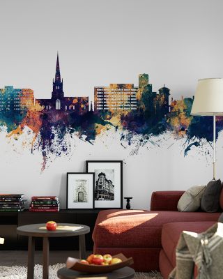Solihull England Skyline Blue & Bronze Wallpaper