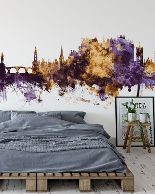 Stirling Scotland Skyline Purple & Gold Wallpaper