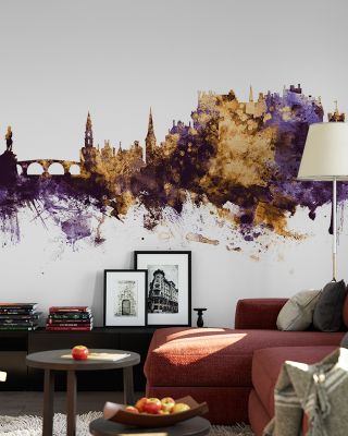 Stirling Scotland Skyline Purple & Gold Wallpaper