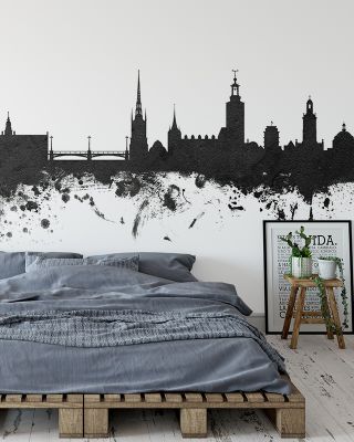 Stockholm Skyline Black & White Wallpaper