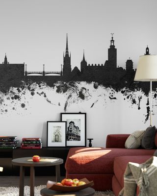 Stockholm Skyline Black & White Wallpaper