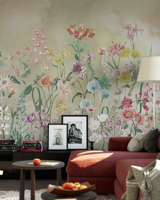 Summer Meadow in Light Green 2 Floral Wallpaper
