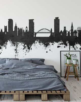 Sunderland England Skyline Black & White Wallpaper