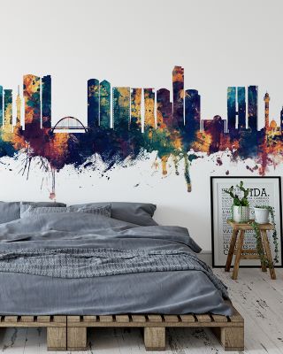 Tel Aviv Skyline Blue & Bronze Wallpaper