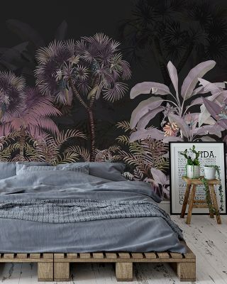 Tropical Forest Strolls Dark Purple Scenic Wallpaper