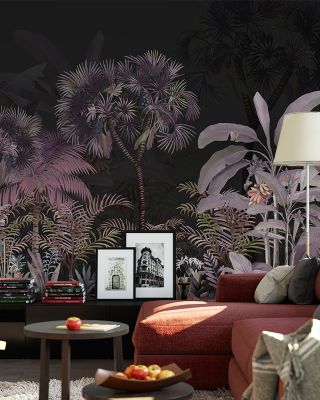 Tropical Forest Strolls Dark Purple Scenic Wallpaper