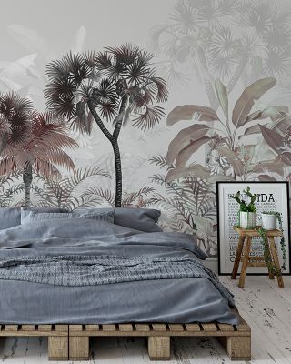 Tropical Forest Strolls Rainy Blue Scenic Wallpaper