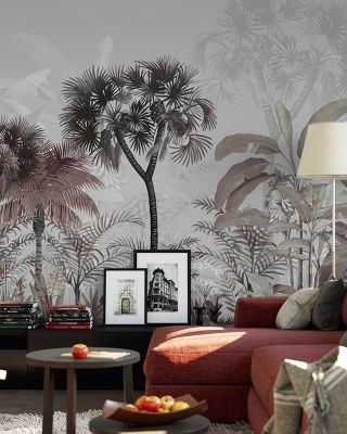 Tropical Forest Strolls Rainy Blue Scenic Wallpaper