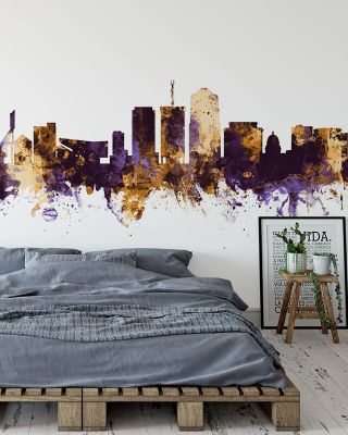 Tucson Arizona Skyline Purple & Gold Wallpaper