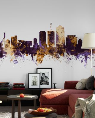 Tucson Arizona Skyline Purple & Gold Wallpaper