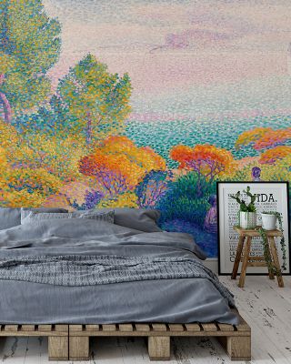 Two Women by the Shore, Mediterranean Scenic Wallpaper