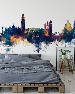 Venice Italy Skyline Blue & Bronze Wallpaper