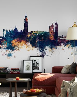 Venice Italy Skyline Blue & Bronze Wallpaper