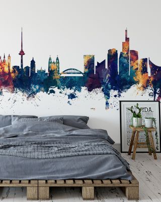 Vilnius Lithuania Skyline Blue & Bronze Wallpaper