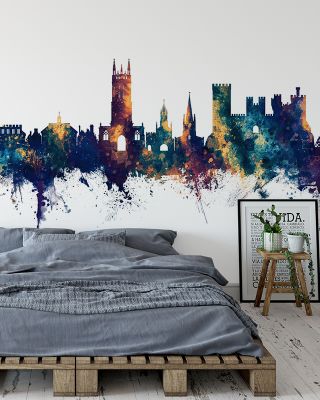Warwick England Skyline Blue & Bronze Wallpaper