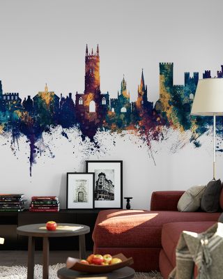 Warwick England Skyline Blue & Bronze Wallpaper