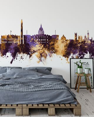 Washington DC Skyline Purple & Gold Wallpaper