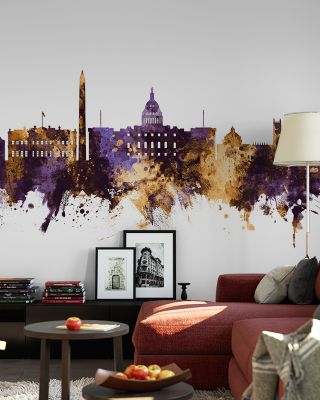 Washington DC Skyline Purple & Gold Wallpaper