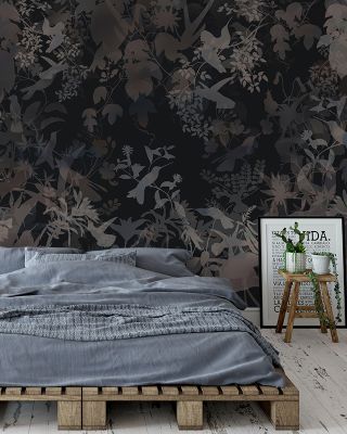 Watermark Birds Coral and Black Abstract Wallpaper