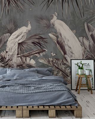 White Peacocks Abstract Wallpaper