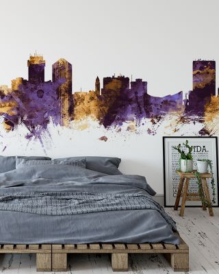 Wichita Kansas Skyline Purple & Gold Wallpaper