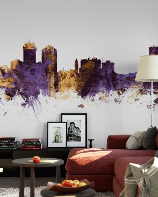 Wichita Kansas Skyline Purple & Gold Wallpaper