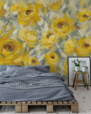 Yellow Roses Floral Wallpaper
