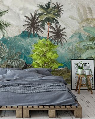 Banana Trees Sketching Tropical Wallpaper