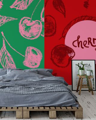 Cherry Paradise on Repeat Vibrant Floral Wallpaper