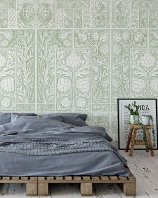 Clear Thistle Wall Green Botanical Wallpaper
