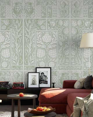 Clear Thistle Wall Green Botanical Wallpaper