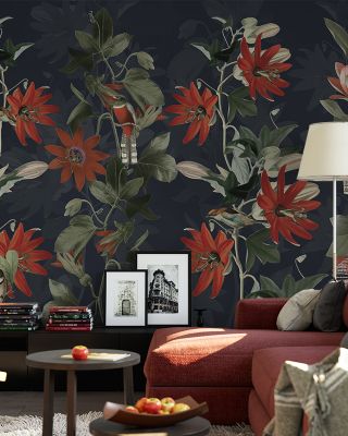 Contemporary Clematis in Navy Luxurious Floral Wallpaper